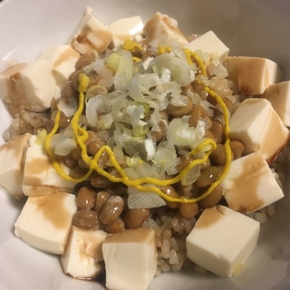 豆腐とねぎの玄米納豆丼